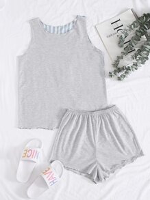 Stripe Split Back Shorts PJ Set