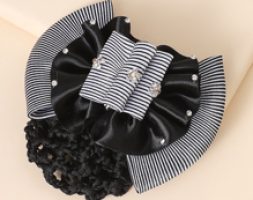 Striped Bow & Net Bag Decor Hair Clip