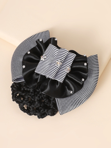 Striped Bow & Net Bag Decor Hair Clip