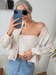 Striped Button Through Cardigan & Tube Top