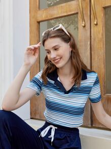 Striped Collared V-neck Tee