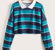 Striped Contrast Collar Crop Tee