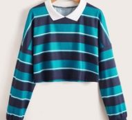 Striped Contrast Collar Crop Tee