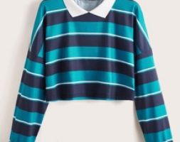 Striped Contrast Collar Crop Tee