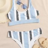 Striped Cutout Bikini Swimsuit