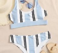 Striped Cutout Bikini Swimsuit