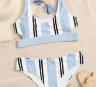 Striped Cutout Bikini Swimsuit