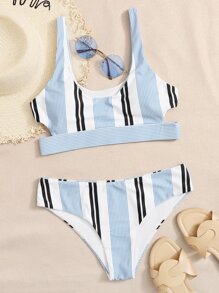 Striped Cutout Bikini Swimsuit