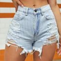 Striped Distressed Denim Shorts