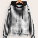 Striped Drop Shoulder Drawstring Hoodie