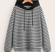 Striped Drop Shoulder Drawstring Hoodie