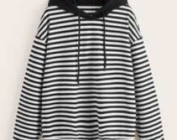 Striped Drop Shoulder Drawstring Hoodie