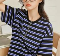 Striped Half Zip Tee