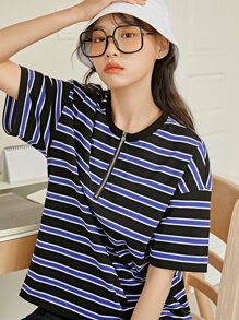 Striped Half Zip Tee