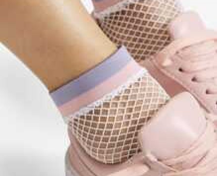 Striped Hem Fishnet Socks