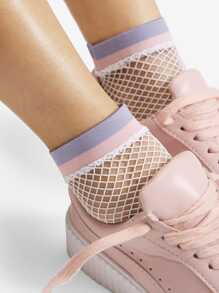 Striped Hem Fishnet Socks