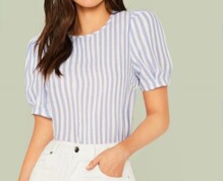 Striped Keyhole Back Puff Sleeve Top