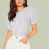 Striped Keyhole Back Puff Sleeve Top