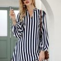 Striped Notched Neck Tunic Dress