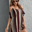 Striped Open-Shoulder Mini Dress