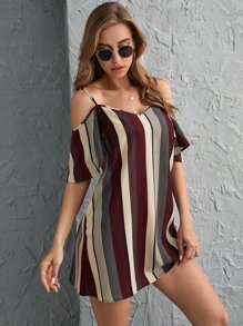 Striped Open-Shoulder Mini Dress