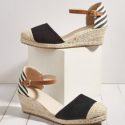 Striped Pattern Espadrille Court Wedges