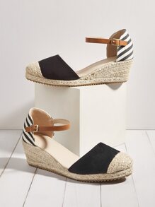 Striped Pattern Espadrille Court Wedges