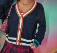 Striped Pattern V Neck Cardigan