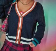 Striped Pattern V Neck Cardigan