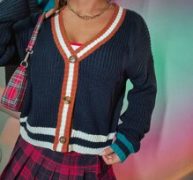 Striped Pattern V Neck Cardigan