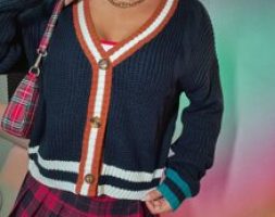 Striped Pattern V Neck Cardigan