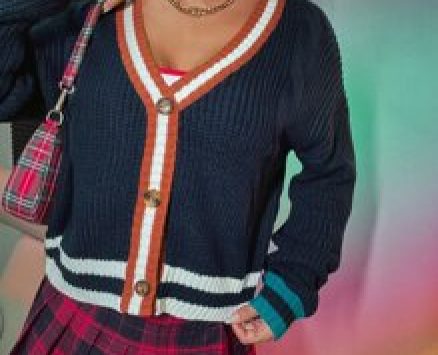 Striped Pattern V Neck Cardigan