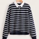 Striped Polo Neck Sweatshirt