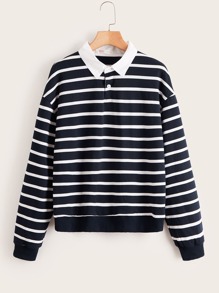 Striped Polo Neck Sweatshirt