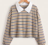 Striped Print Contrast Collar Tee