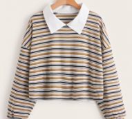 Striped Print Contrast Collar Tee
