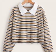 Striped Print Contrast Collar Tee