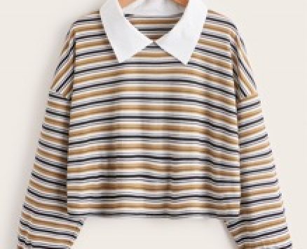Striped Print Contrast Collar Tee