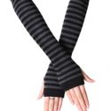 Striped Print Fingerless Long Gloves