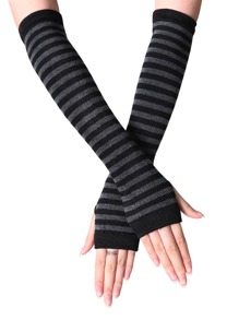 Striped Print Fingerless Long Gloves