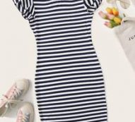Striped Ruffled Bodycon Mini Dress