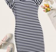 Striped Ruffled Bodycon Mini Dress
