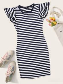 Striped Ruffled Bodycon Mini Dress