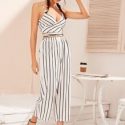 Striped Self-Tie Cami Top & Wide-Leg Pants Set