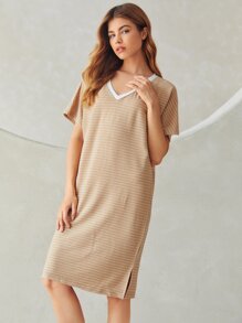 Striped Side Split Night Dress