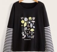 Striped Sleeve Letter Mushroom Graphic Tee