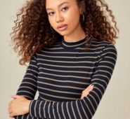 Striped Stand Neck Bodysuit