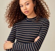 Striped Stand Neck Bodysuit