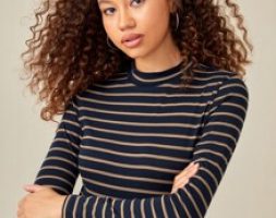 Striped Stand Neck Bodysuit