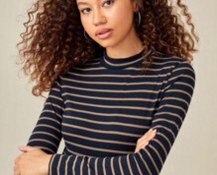 Striped Stand Neck Bodysuit